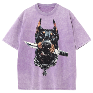 Barman Women Vintage Washed T‑Shirt Cool Doberman Dog Graphic Short Sleeve Tee