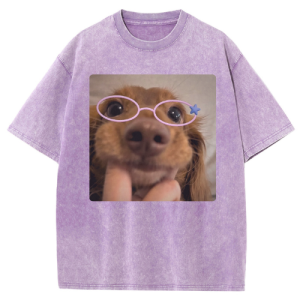 Barman Women Vintage Washed T‑Shirt Cute Dachshund Dog Graphic Short Sleeve Tee