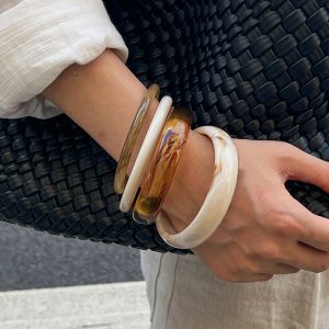 Barman Boho Stackable Tortoise & Cream Resin Bangle Set Vintage Bracelets