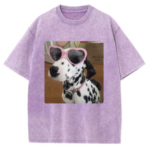 Barman Women Vintage Washed T‑Shirt Cute Dalmatian Dog Graphic Short Sleeve Tee