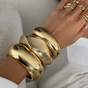 Barman Bold Chunky Gold Stackable Cuff Bangle Set