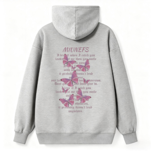 Barman Women's Pink Butterfly Graphic Print Pullover Hoodie Casual Long‑Sleeve Sweatshirt