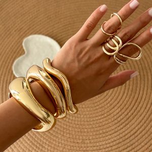 Barman Irregular Wavy Stackable Metal Bangle Set