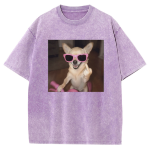 Barman Women Vintage Washed T‑Shirt Funny Cool Chihuahua Graphic Short Sleeve Tee