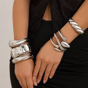 Barman Abstract Sculptural Open Cuff Metal Bracelet