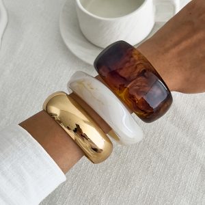 Barman Vintage Chunky Resin Metal Mixed Stack Bangle Set