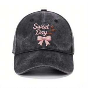 Barman Washed Cotton Baseball Cap Sweet Day Bow Embroidery Vintage Adjustable Dad Hat