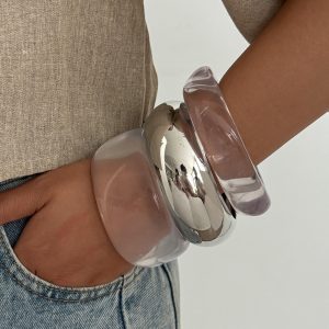 Barman Chunky Clear Acrylic Wide Cuff Bracelet Stackable Statement Bangle for Women