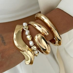 Barman Chunky Multi‑Layer Stack Bracelet Set with Pearl Beads