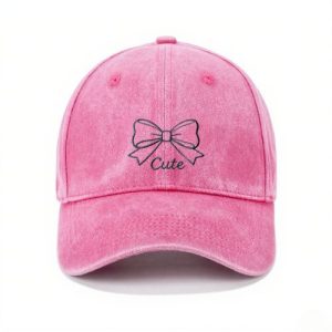 Barman Women Vintage Washed Baseball Cap Cute Bow Embroidered Adjustable Casual Dad Hat