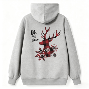Barman Women's Plaid Reindeer Snowflake Graphic Pullover Hoodie Sweatshirt