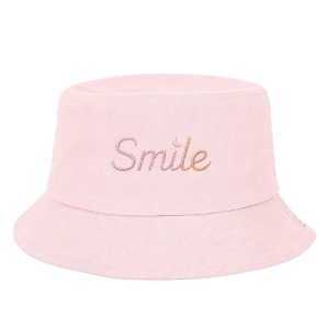 Barman Smile Letter Embroidered Bucket Hat, Unisex Cotton Sun Fisherman Hat for Outdoor Travel