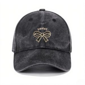 Barman Women Vintage Washed Baseball Cap Sweet Bow Embroidered Adjustable Casual Dad Hat