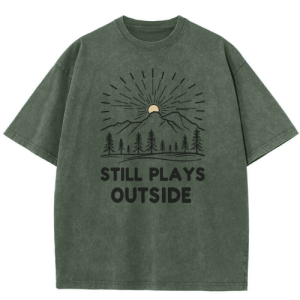 Barman Women Vintage Washed T‑Shirt Mountain Sun Nature Graphic Short Sleeve Tee