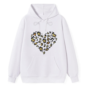 Barman Women’s Leopard‑Print Heart Graphic Pullover Hoodie Casual Long‑Sleeve Sweatshirt