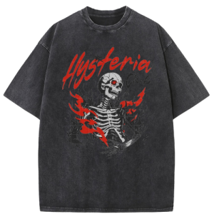 Barman Women Vintage Washed T‑Shirt Gothic Skeleton Graphic Short Sleeve Tee