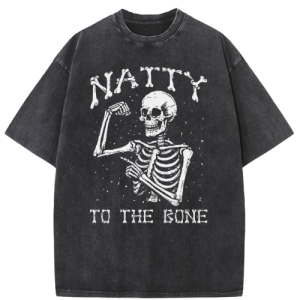 Barman Women's Vintage Washed T‑Shirt Skeleton Graphic Print Loose Casual Streetwear