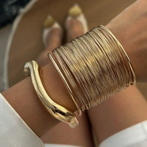 Barman Multi‑Layer Wire Wide Open Cuff Bracelet Gold Silver Statement Jewelry