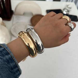 Barman Chunky Square Hinged Bangle Gold Silver Geometric Statement Bracelet