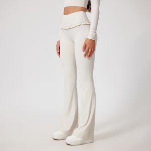 Barman Women's Ruffle High Waist Stretch Flared Yoga Pants