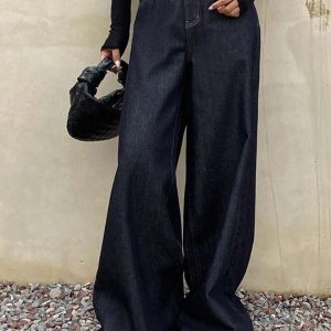 Barman Women's High‑Waist Raw Denim Wide‑Leg Jeans Casual Long Trousers
