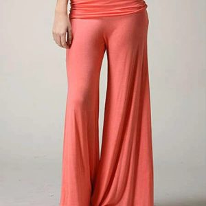 Barman Women's Fold‑Over Waist Soft Modal Wide Leg Yoga Flared Pants