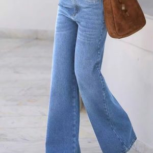 Barman Women's Light Wash High Waist Wide Leg Denim Jeans Casual Long Pants
