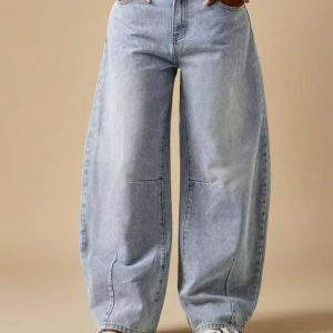 Barman Women's Light Wash Baggy Wide‑Leg Denim Jeans Casual Long Trousers