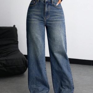 Barman Women's High Waist Washed Wide‑Leg Denim Jeans Casual Long Pants