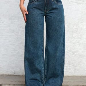 Barman Women's Low‑Rise Wide‑Leg Denim Jeans Vintage Casual Long Trousers