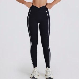 Barman Women's V‑Waist Side Stripe High Waist Stretch Fitness Yoga Leggings
