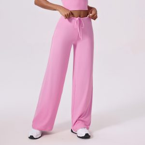 Barman Women's Drawstring High Waist Soft Wide‑Leg Casual Yoga Pants