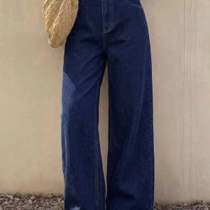 Barman Women's Dark Blue High Waist Wide‑Leg Denim Jeans Casual Trousers