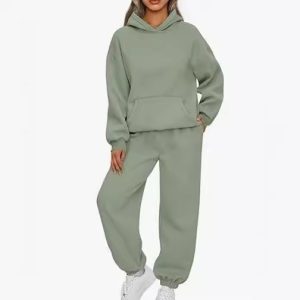 Barman Women 2 Piece Hooded Tracksuit Oversized Hoodie With Pocket Jogger Pants Loungewear Set