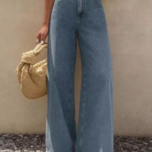 Barman Women's High Waist Loose Wide Leg Denim Jeans Casual Long Pants