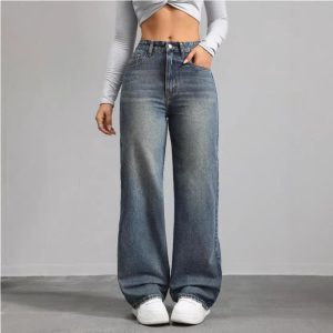 Barman Women's High Waist Washed Wide‑Leg Denim Jeans Casual Loose Pants